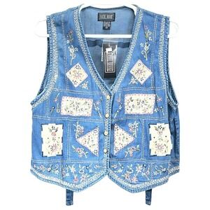 NWT‎ Rachel Brooke Women's Cotton Floral Embroidered Quilt Cottage Core Vest 2X